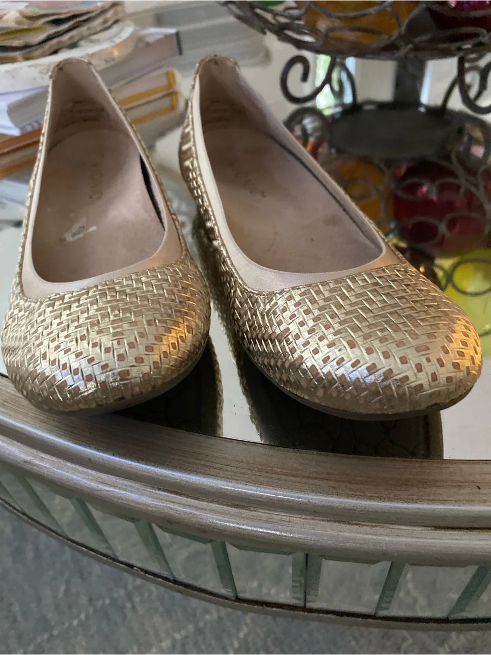 Vionic Metallic Gold Woven Ballet Flats - Women. 6.5